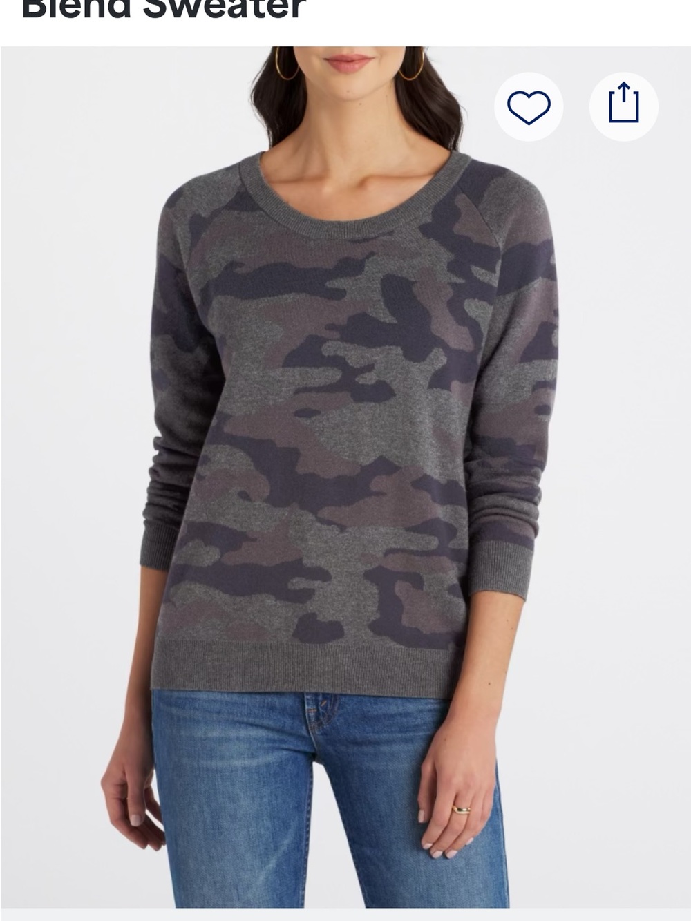 STITCHES & STRIPES Wynona Scoop Neck Cotton Blend Sweater L BNWT camo print